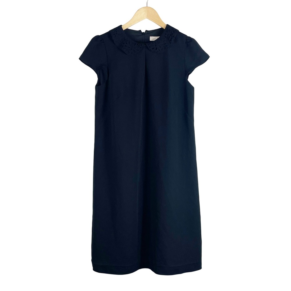 LOFT Shift Dress Women's 6 Black Eyelet Peter Pan Collar Cap Sleeve LBD READ